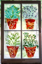 "4 Flower Pots: Parsley, Sage, Rosemary & Thyme" Broken Stained Glass Window Mosiac; Link to Store: http://mhcxd.eqyhy.servertrust.com/product-p/4-flower-pots.htm